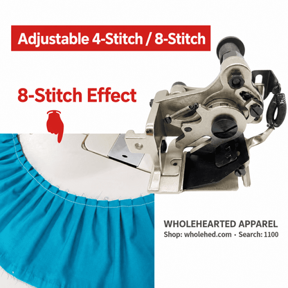 1100★ Accessorio pieghettatore automatico per macchine da cucire industriali, piedino arricciatore per pieghe a 4 e 8 punti.
