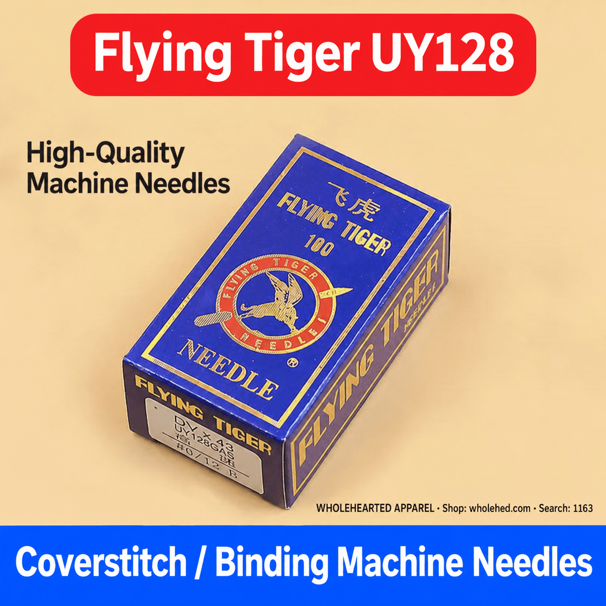 1163★ Agujas para máquina de coser Flying Tiger UY128GAS DVX43 para máquinas recubridoras de 3 agujas y 5 hilos.
