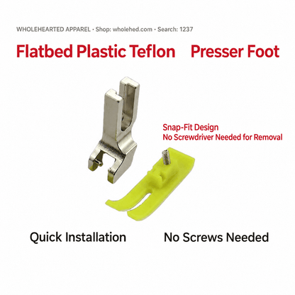 1237★ Wear-Resistant Teflon Presser Foot with Quick-Change Flexible Plastic Sole for Computerized Flatbed Sewing Machines
