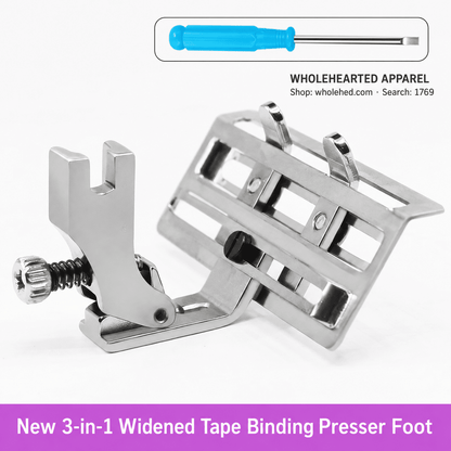 1769★ 3-in-1 Adjustable Wide Tape Binding Presser Foot for Pleating, Gathering, Lace, Webbing and Neckline Binding.