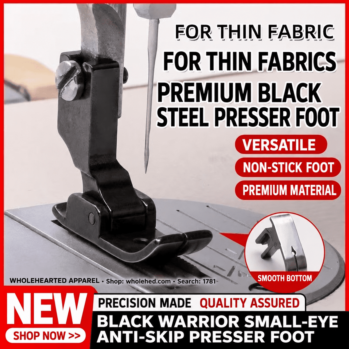 1781★ Universal Black Carbon Steel Anti-Skip Stitch Presser Foot for Industrial and Computerized Sewing Machines.