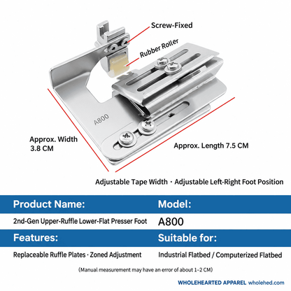 1750★ Adjustable Gathering Presser Foot for Lockstitch Machines, Suitable for Skirts, Lace, Ribbons, and Various Fabric Thicknesses.