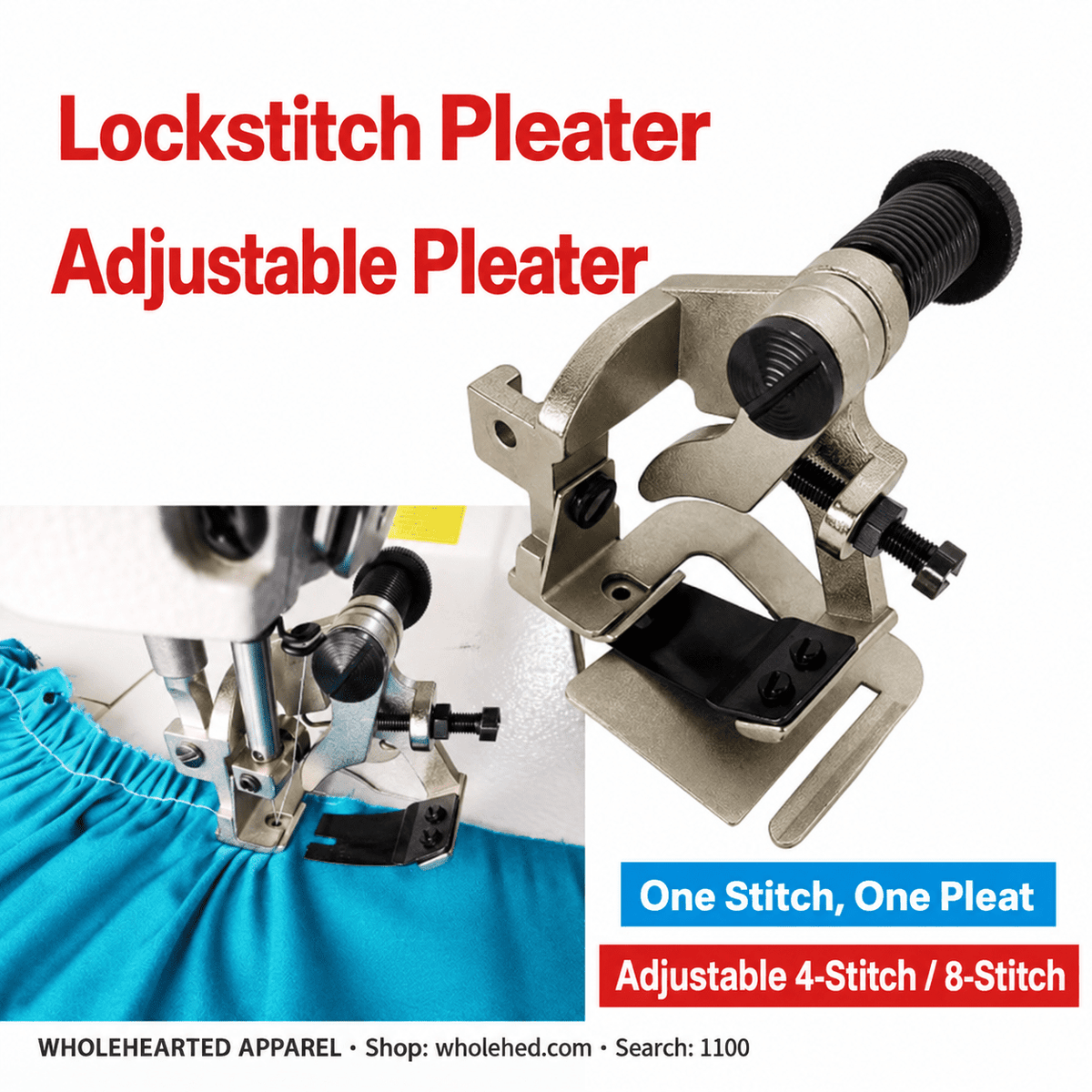 1100★ Accessorio pieghettatore automatico per macchine da cucire industriali, piedino arricciatore per pieghe a 4 e 8 punti.
