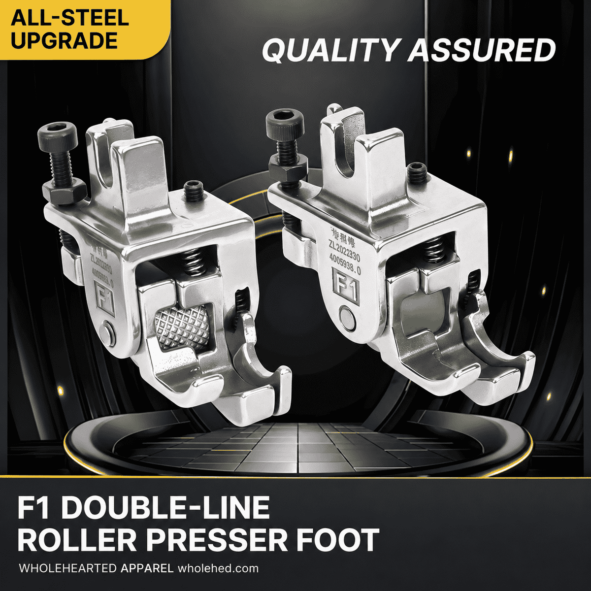 1168★ Multifunction Roller Double-Line Presser Foot with High-Low Edge Guide for Pocket Stitching.