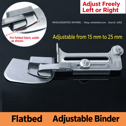 1065★ Adjustable Hem Binder for Industrial Sewing Machines, 1/2–3/4 Inch, Adjustable Width 12–20mm.