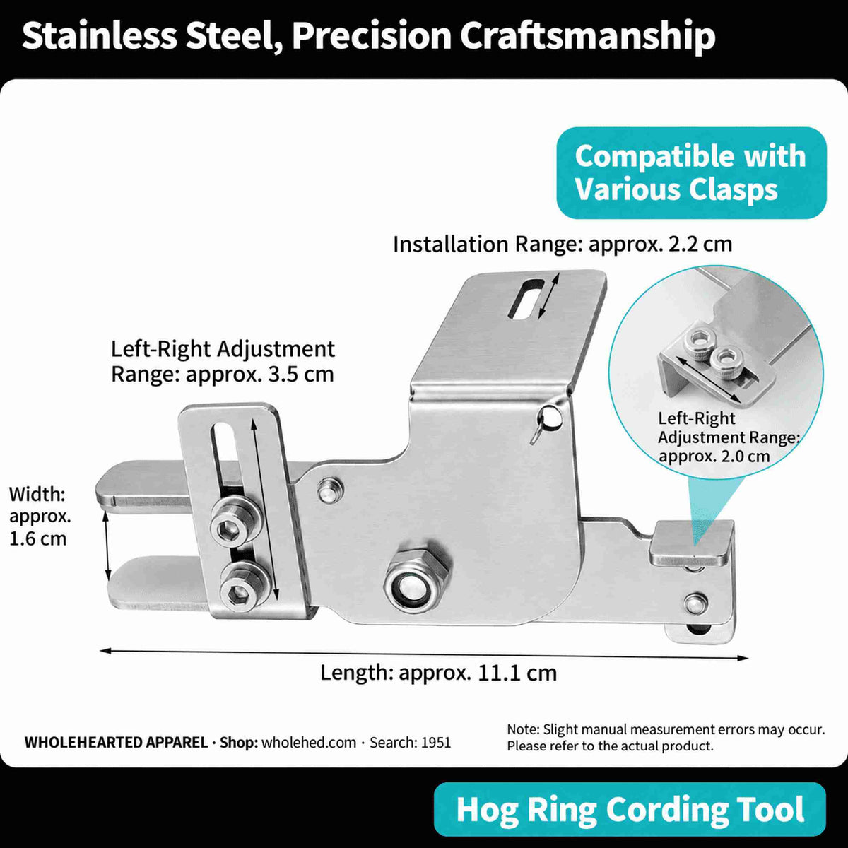 1951★ Adjustable-Height Stainless Steel Cord Lock Threading Tool for Clothing Drawstrings