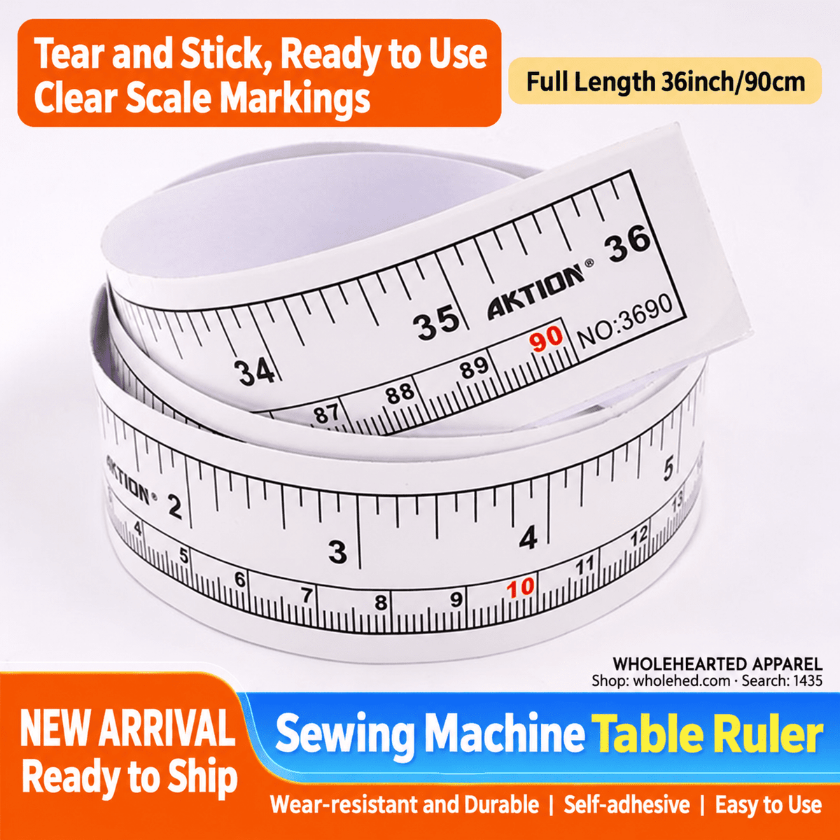 1435★ 90 cm Self-Adhesive Ruler for Industrial Sewing Machine Tables and Garment Pattern Making