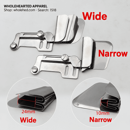 1518★ Industrial Flatbed Sewing Machine Seam Folder with Adjustable Dual-Layer Fabric Alignment and Straight-Grain Edge Folding Guide.