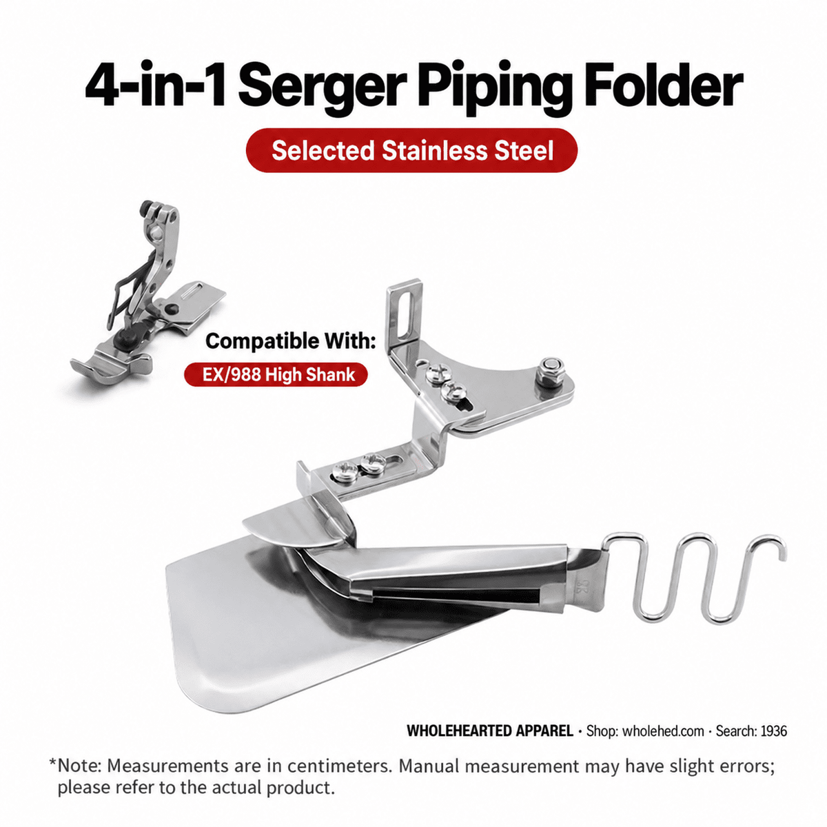 1936★ 4-in-1 Stainless Steel Piping and Edge Binding Folder with EX/747 Compatible Grooved Presser Foot for Overlock Machines