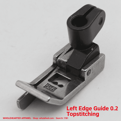 1181★ Left/Right Edge Guide Presser Foot for 3-Needle 5-Thread Coverstitch Machines, 5.6 mm Needle Gauge, 0.1/0.2 Topstitching.