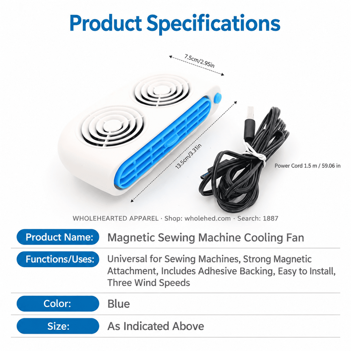 1887★ Magnetic Sewing Machine Cooling Fan with Strong Airflow for the Work Area