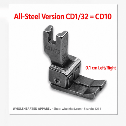 1214★ Piedino premistoffa alto-basso sinistro/destro interamente in acciaio per macchine da cucire industriali a pianale, impuntura a 1 mm/2 mm dal bordo
