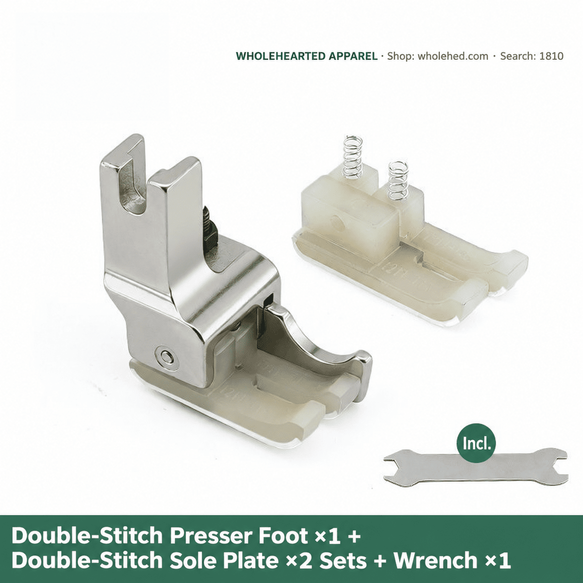 1810★ Double-Stitch High-Low Plastic Presser Foot with Thickened PTFE Sole All-Steel Shank and Adjustable Edge Guide