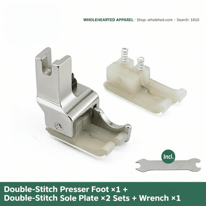 1810★ Double-Stitch High-Low Plastic Presser Foot with Thickened PTFE Sole All-Steel Shank and Adjustable Edge Guide