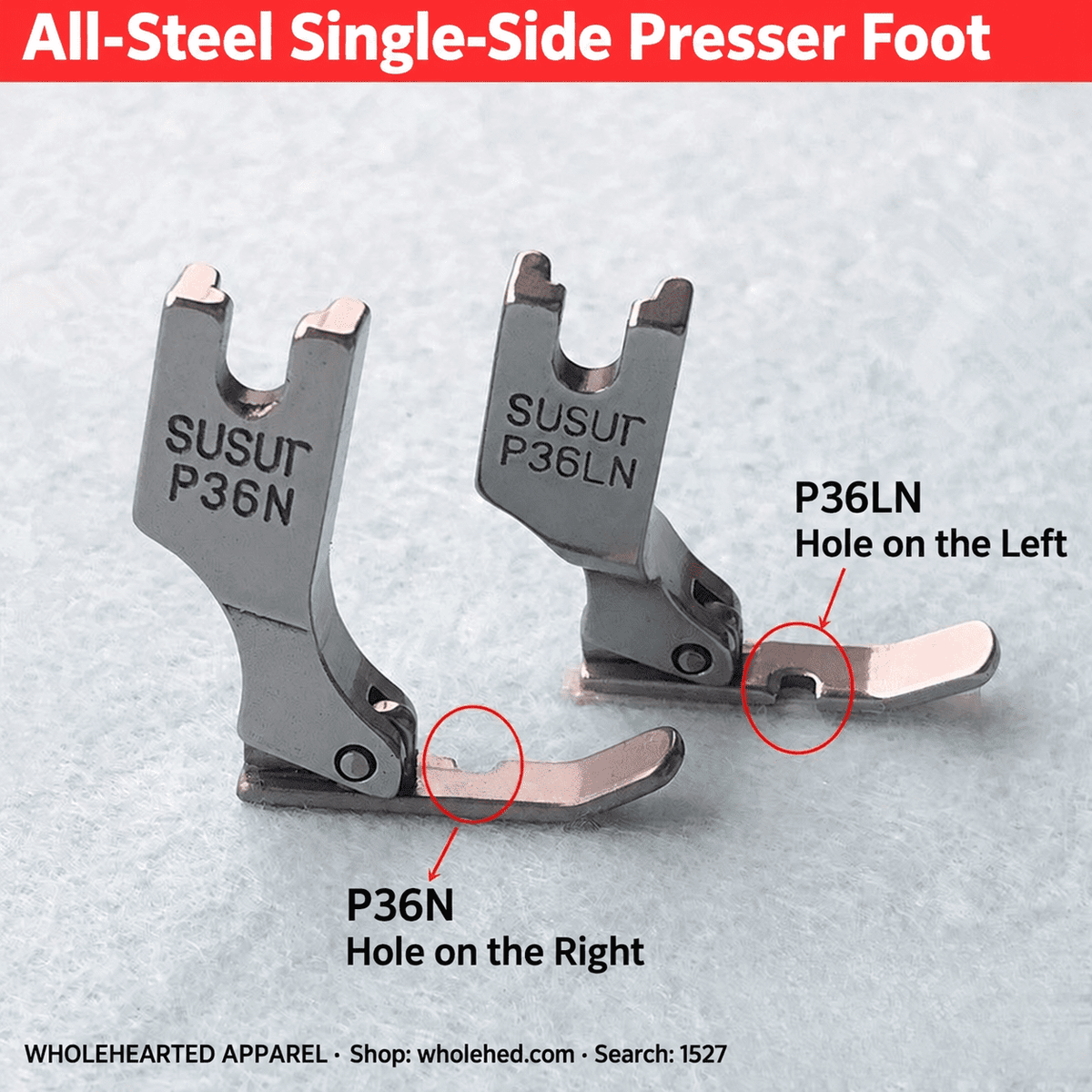 1527★ All-Steel Single-Side Zipper Presser Foot for Flatbed Sewing Machines, P36N Right-Side / P36LN Left-Side