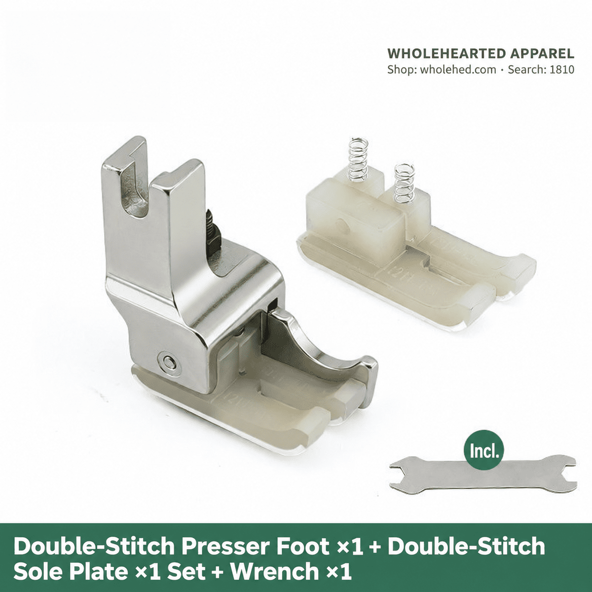 1810★ Double-Stitch High-Low Plastic Presser Foot with Thickened PTFE Sole All-Steel Shank and Adjustable Edge Guide
