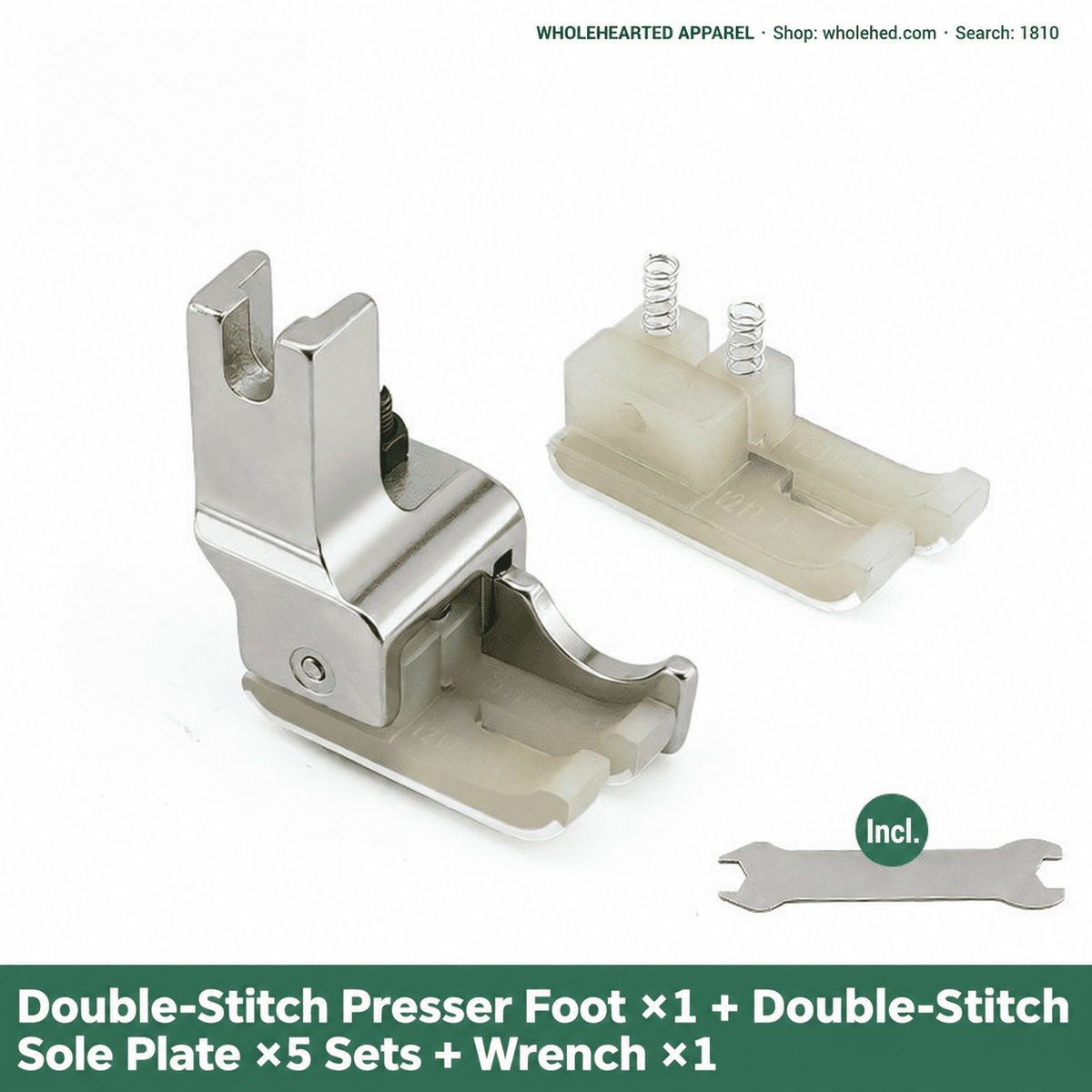 1810★ Double-Stitch High-Low Plastic Presser Foot with Thickened PTFE Sole All-Steel Shank and Adjustable Edge Guide