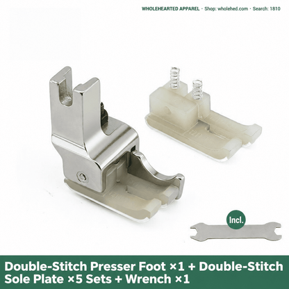 1810★ Double-Stitch High-Low Plastic Presser Foot with Thickened PTFE Sole All-Steel Shank and Adjustable Edge Guide