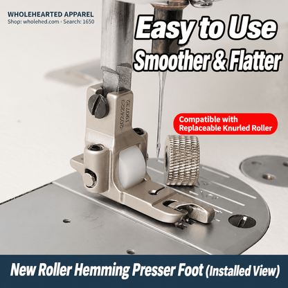 1650★ 0.3 Roller Hemming Presser Foot, Electroplated All-Steel Edge Folding Foot for Industrial Lockstitch Sewing Machines.