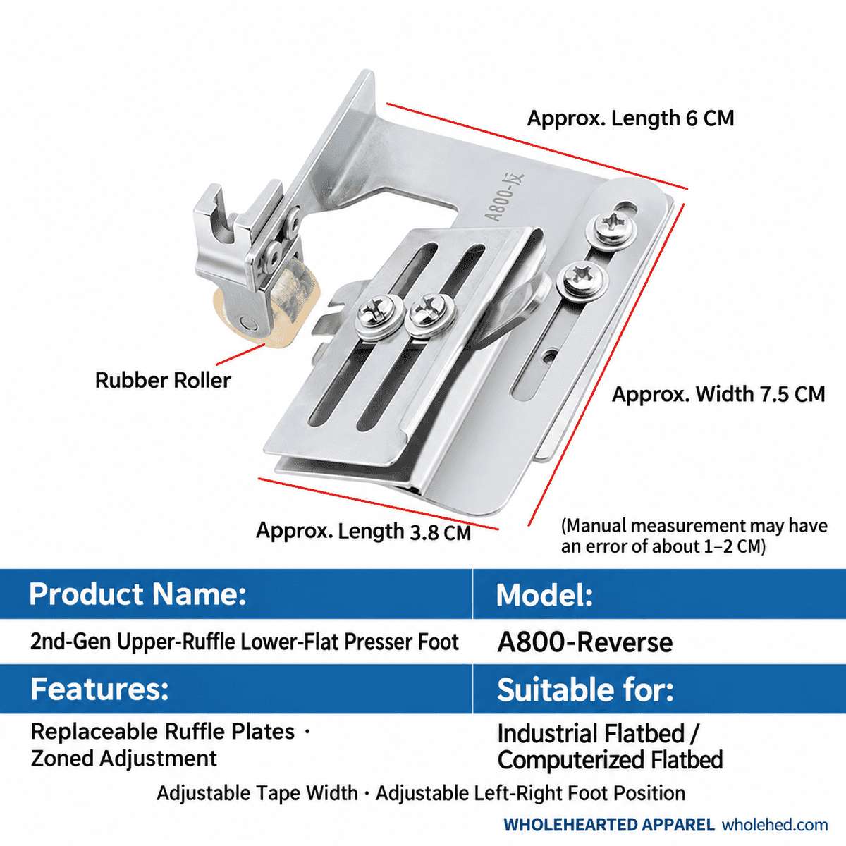 1750★ Adjustable Gathering Presser Foot for Lockstitch Machines, Suitable for Skirts, Lace, Ribbons, and Various Fabric Thicknesses.
