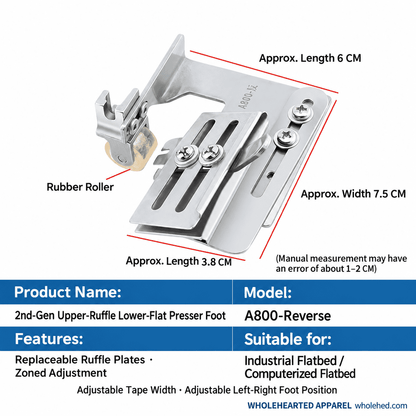1750★ Adjustable Gathering Presser Foot for Lockstitch Machines, Suitable for Skirts, Lace, Ribbons, and Various Fabric Thicknesses.