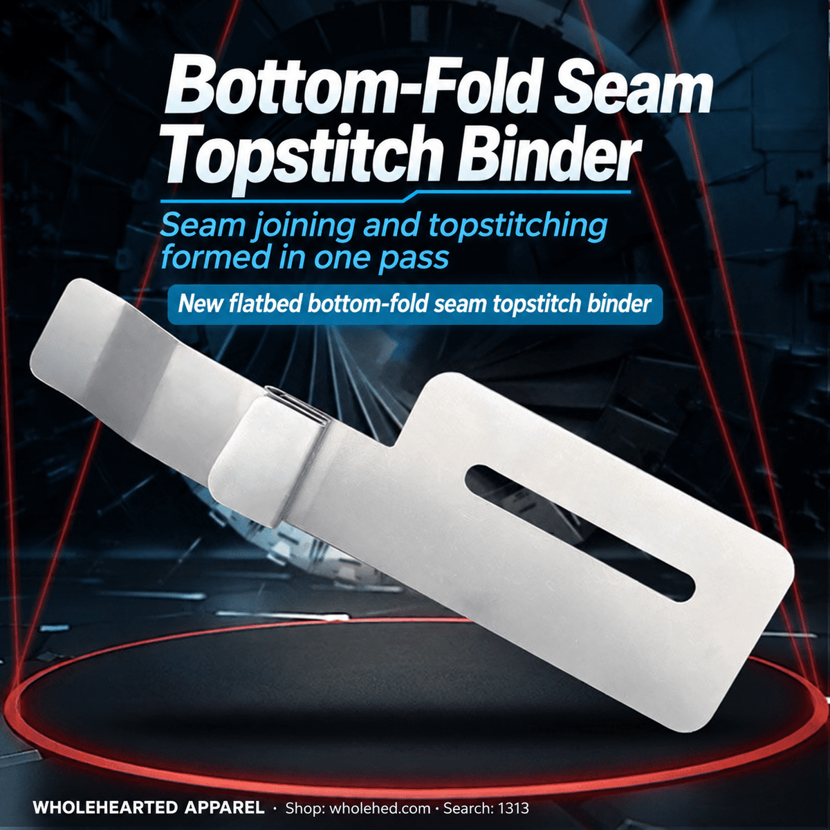1313★ One-Pass Reverse-Side Seam Joining and Topstitching Folder with Lower-Layer Edge Folding for Industrial Sewing Machines