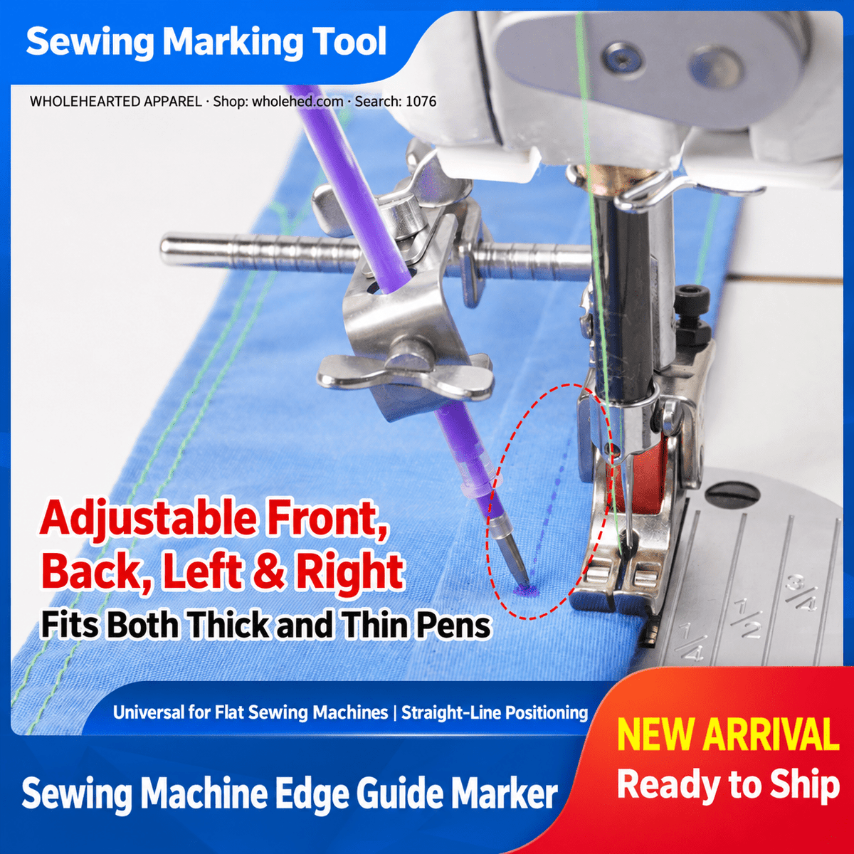 1076★ Adjustable Fabric Marking Guide for Computerized Flatbed Sewing Machines, Marks Fabric While Sewing.