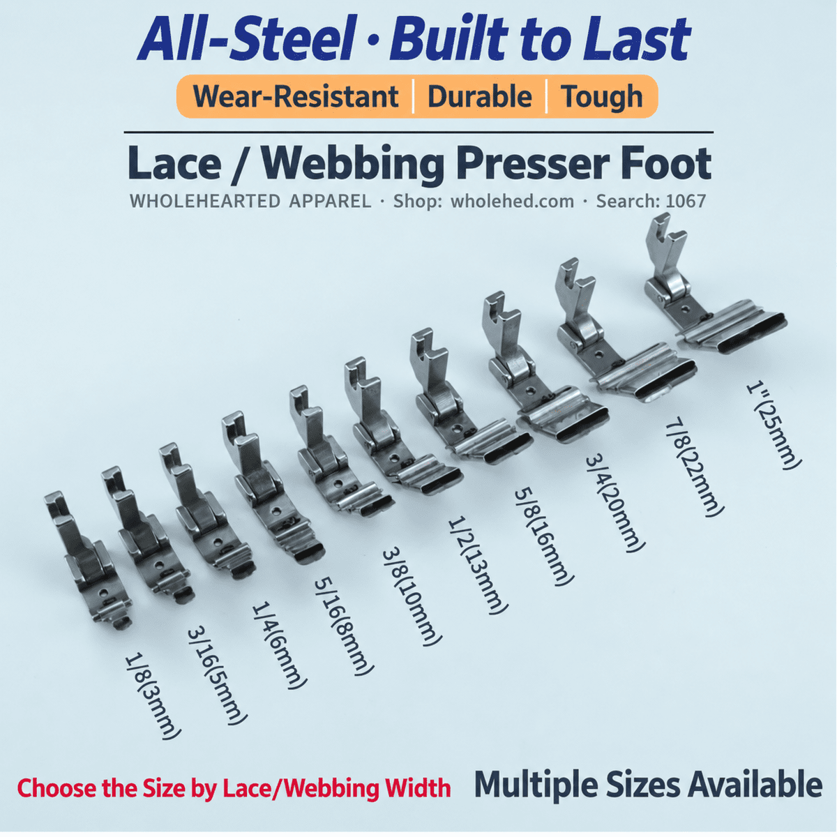 1067★ All-Steel Presser Foot for Computerized Lockstitch Sewing Machines, Back Neck Tape, Webbing and Lace Guide.