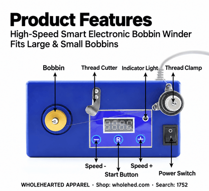 1752★ Penggulung Bobbin Elektrik Cerdas Berkecepatan Tinggi dengan Dudukan yang Ditingkatkan, Kecepatan yang Dapat Disesuaikan & Rak Penyimpanan Bobbin untuk Mesin Jahit