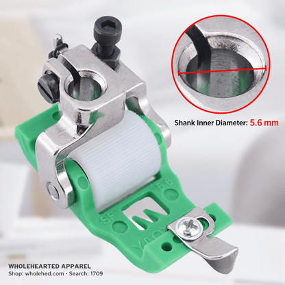 1709★ Teflon Roller Presser Foot with Fabric Trimmer for Three-Needle Five-Thread Coverstitch Sewing Machines.