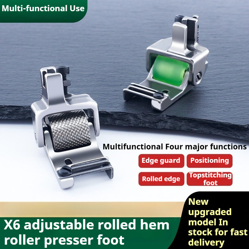 1742★ Adjustable Hemming Roller Presser Foot with Left and Right Edge Guide for X6 Flat-Bed Sewing Machine, for Hemming, Binding, and Topstitching Accessory★