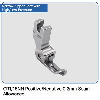 1212★ New Arrivals 2 | More Options | Narrow High-Low Zipper Presser Foot for Industrial Lockstitch Sewing Machines, 0.1/0.2 cm Edge Stitching.