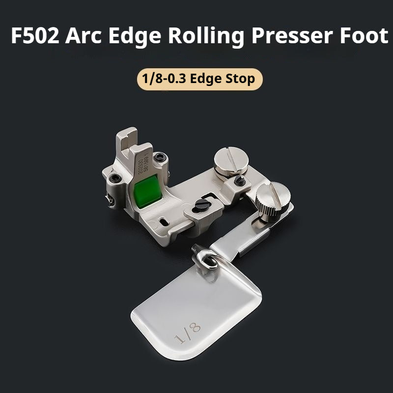 1754★ Nouveau pied ourleur courbe réglable F502, pied presseur à rouleau tout acier, adapté aux tissus légers en soie et en mousseline, accessoire de reliure populaire★