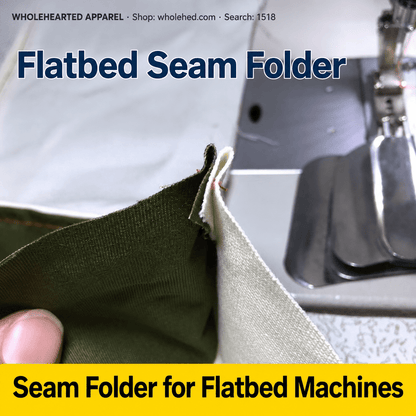 1518★ Industrial Flatbed Sewing Machine Seam Folder with Adjustable Dual-Layer Fabric Alignment and Straight-Grain Edge Folding Guide.