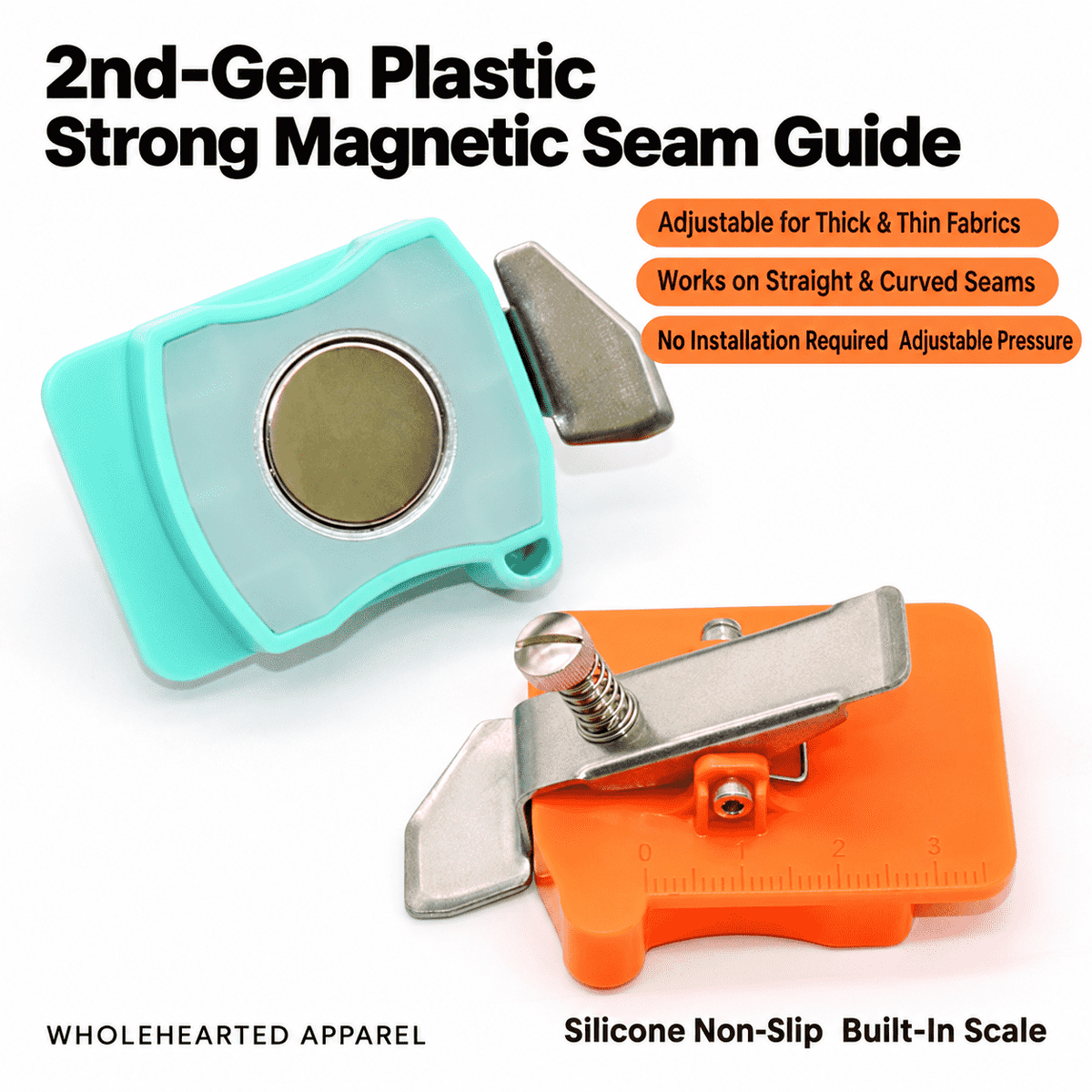 1015★ Adjustable Magnetic Seam Guide for Sewing Machines with Silicone Non-Slip Base and Built-In Scale.