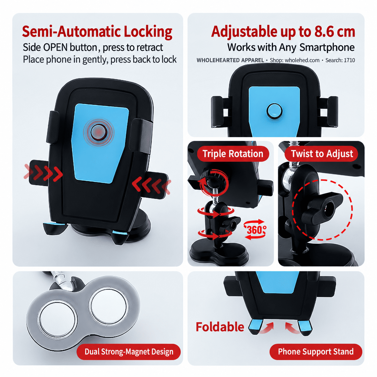 1710★ Premium Dual Magnetic Sewing Machine Phone Holder, Shock-Resistant and 360° Rotatable Sewing Accessory.