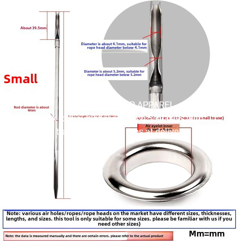 1470★ New pneumatic eye button door rope threading tool, hat waist belt pneumatic eye can wear rope head