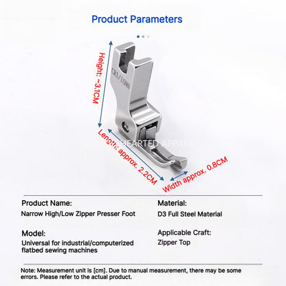 1212★ New Arrivals 2 | More Options | Narrow High-Low Zipper Presser Foot for Industrial Lockstitch Sewing Machines, 0.1/0.2 cm Edge Stitching.