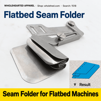 1518★ Industrial Flatbed Sewing Machine Seam Folder with Adjustable Dual-Layer Fabric Alignment and Straight-Grain Edge Folding Guide.