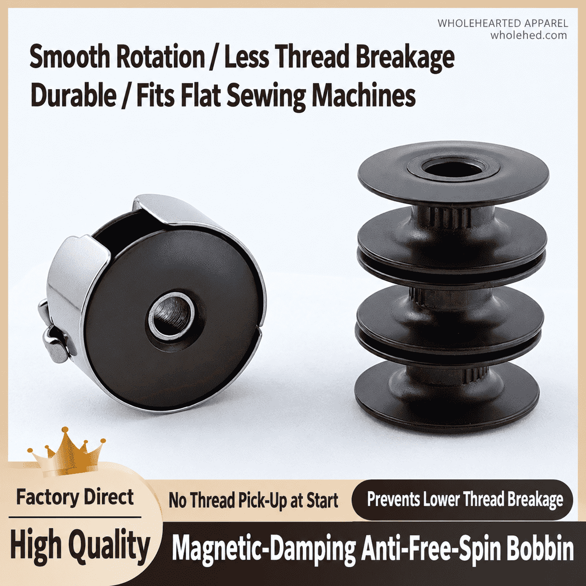 1611★ Magnetic-Damping Anti-Free-Spin Bobbin for Computerized Flatbed Sewing Machines, Universal Bobbin Case Accessory, Anti-Breakage Design.