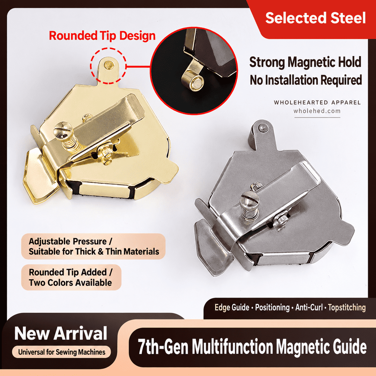 1021★ Guide de couture magnétique multifonction hexagonal pour le guidage des bords, les surpiqûres et la couture courbe.