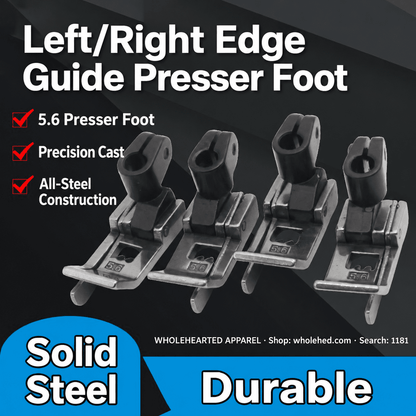 1181★ Left/Right Edge Guide Presser Foot for 3-Needle 5-Thread Coverstitch Machines, 5.6 mm Needle Gauge, 0.1/0.2 Topstitching.