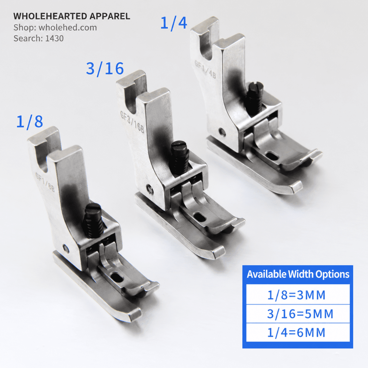 1430★ GF1/4B Verstellbarer linker und rechter Rollsaumfuß für Industrienähmaschinen mit Flachbett