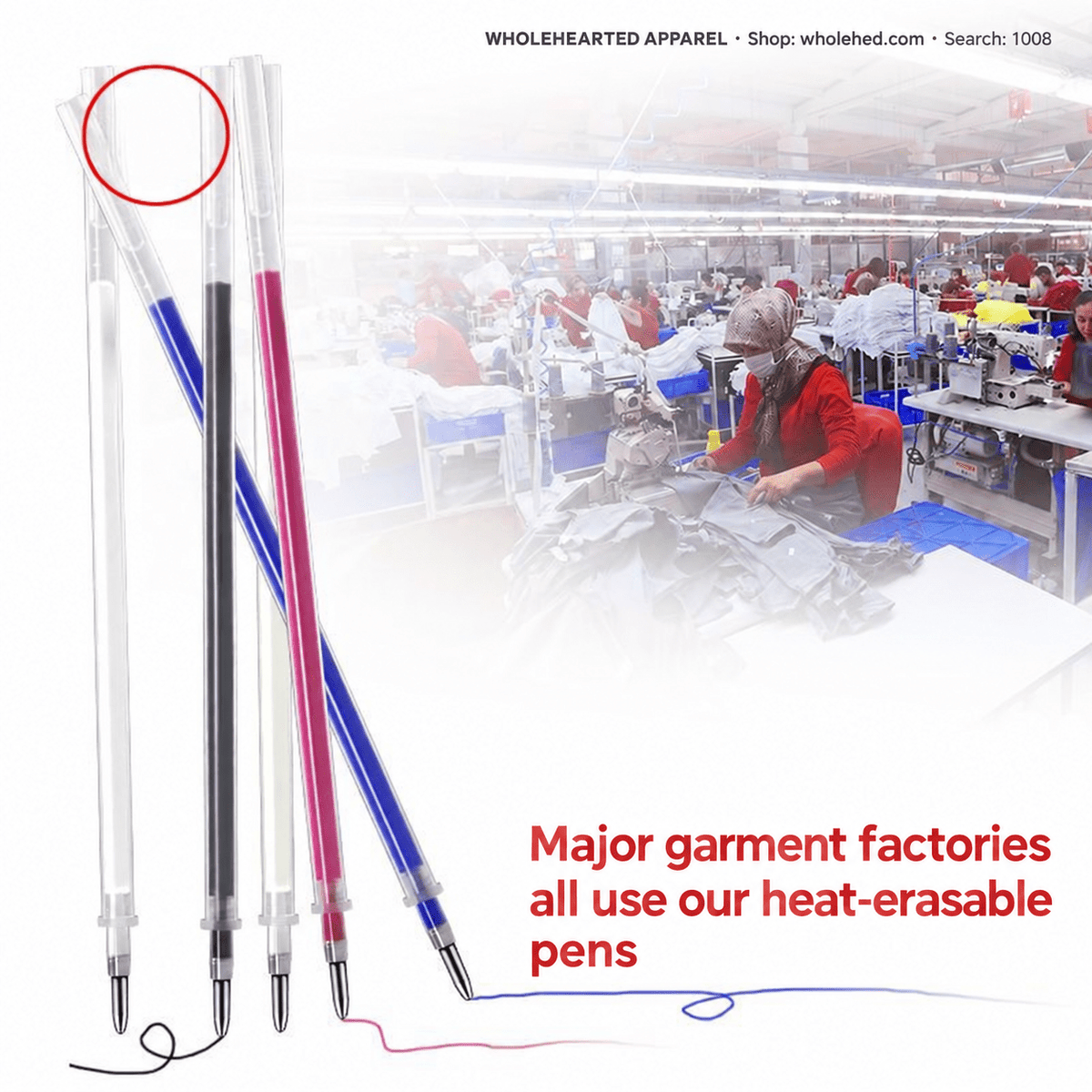 1008★ Stylo marqueur effaçable à la chaleur à corps épais pour tissu et cuir, grande capacité pour la couture et la confection