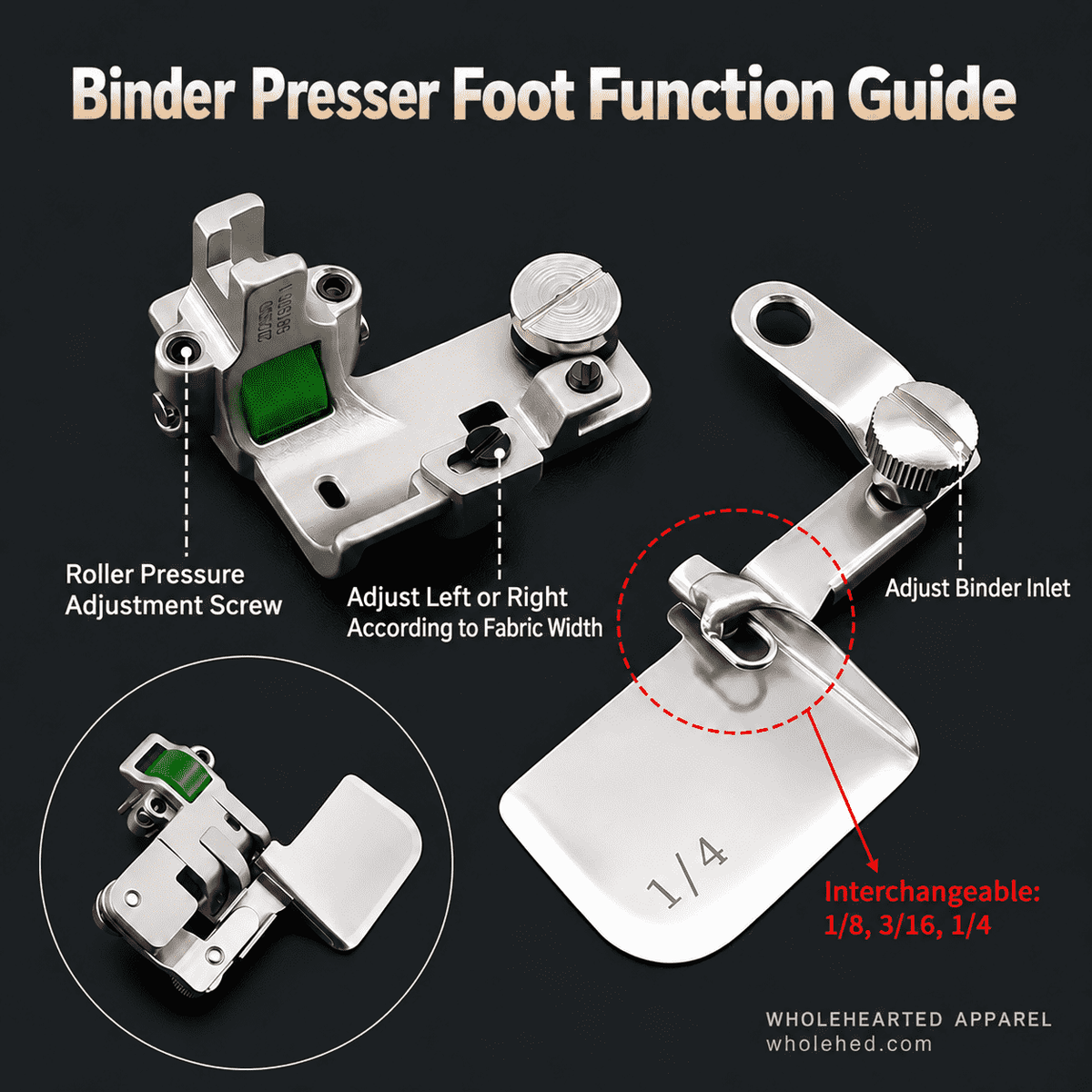 1754★ Adjustable Curved Hemmer with All-Steel Roller Presser Foot for Silk, Chiffon and Lightweight Fabrics.