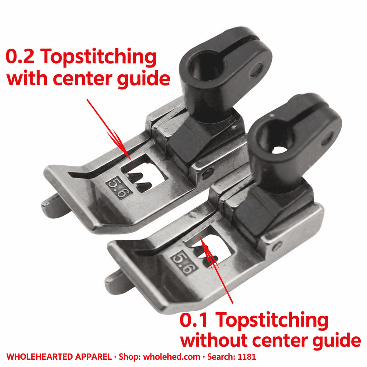 1181★ Left/Right Edge Guide Presser Foot for 3-Needle 5-Thread Coverstitch Machines, 5.6 mm Needle Gauge, 0.1/0.2 Topstitching.