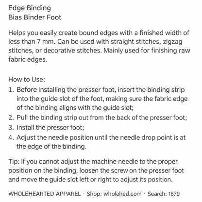 1879★ Multifunctional Bias Tape Binding Presser Foot for Home Electric Sewing Machines.