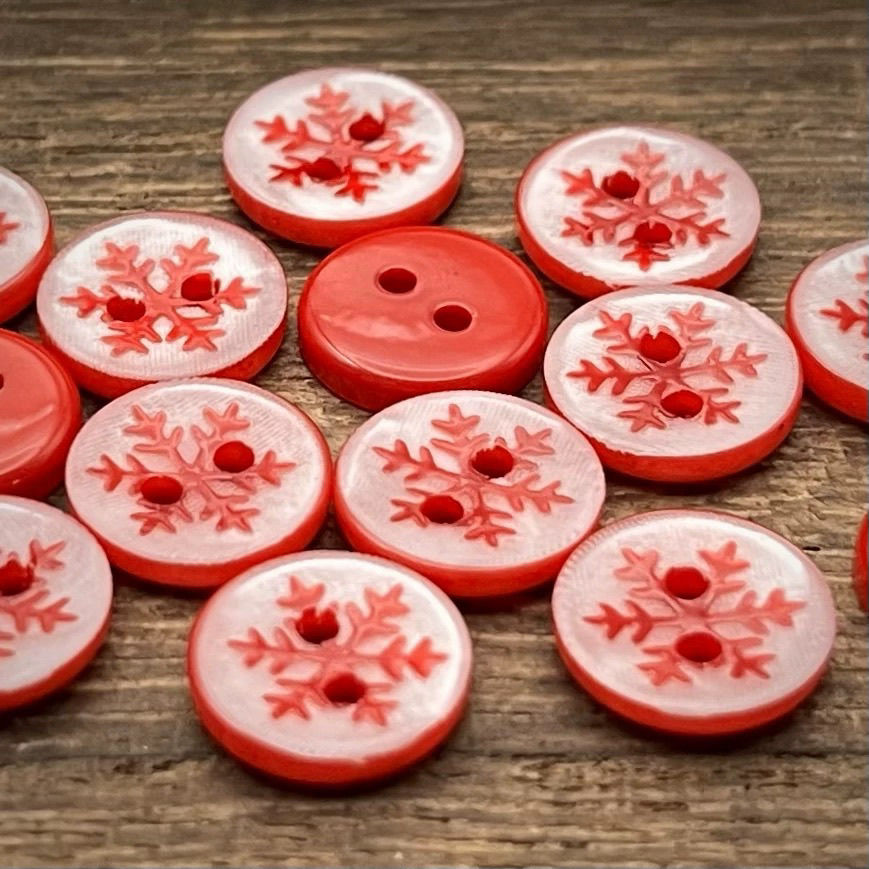 3063  Snowflake pattern button red resin shirt cardigan button shirt two eyes round button handmade children DIY