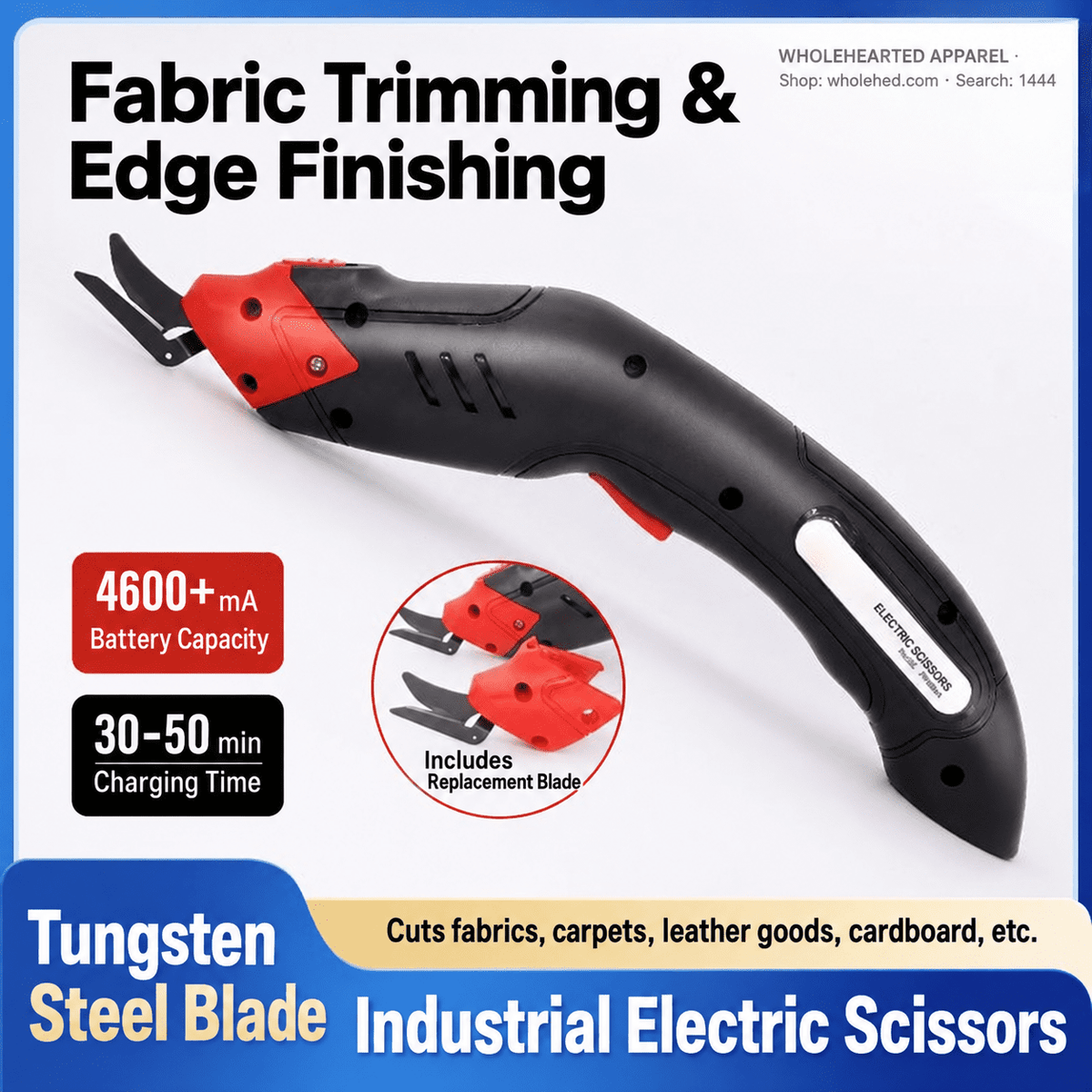 1444★ Rechargeable Cordless Electric Fabric Scissors with Lithium Battery for Industrial Sewing and Clothing Cutting.