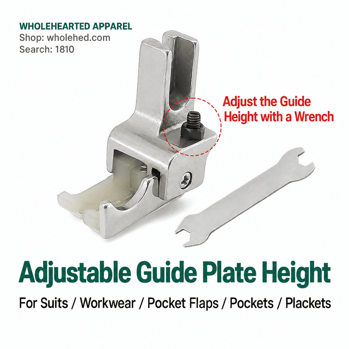 1810★ Double-Stitch High-Low Plastic Presser Foot with Thickened PTFE Sole All-Steel Shank and Adjustable Edge Guide